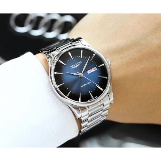 品牌： 浪琴-LONGINES  100米防水 类型：[酷]男士腕表表壳：316精钢（做工优质)表带：进口小牛皮/316精钢(两种可选)机芯：日本进口8215全自动机械机芯（走时稳定）玻璃：高级双卜蓝宝石镜面(防划花)尺寸：直径40mm，厚度12mm