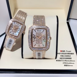 实拍 伯爵-Piaget 非凡珍品系列情侣腕表 瑞士石英机芯蓝宝石玻璃镜面 表壳尺寸小号25x30mm 大号35x40mm厚度约8mm