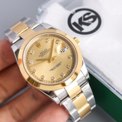 顶级做工KS新品：劳力士 日志 不断提高复刻效果，ROLEX劳力士 间金、间玫、精钢不断改进的钻研精神，特别是五大神器的业界认可，目前销量一直成上升趋势！【尺寸】直径41mm【表镜】抗刮损蓝水晶玻璃，防反光凸透式放大日历窗【表壳】上链表冠，【机芯】稳定复刻2836自动机械机芯、【表带】蚝式三节表链折叠扣，防水大于100米