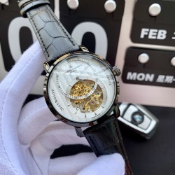 江诗丹顿 最新设计 特大飞轮新品精品男士腕表 真牛皮表带 顶级全自动机械机芯 矿物质强化玻璃（更高清）品味高雅 浩瀚大气 匠心独运 腕间瑰宝 直径43mm厚12mm⚠️请认准独家品质