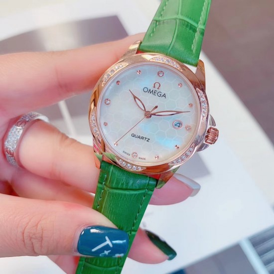 欧米加OMEGA 女士腕表   进口石英机芯  316L精钢表壳  直径34mm厚8m