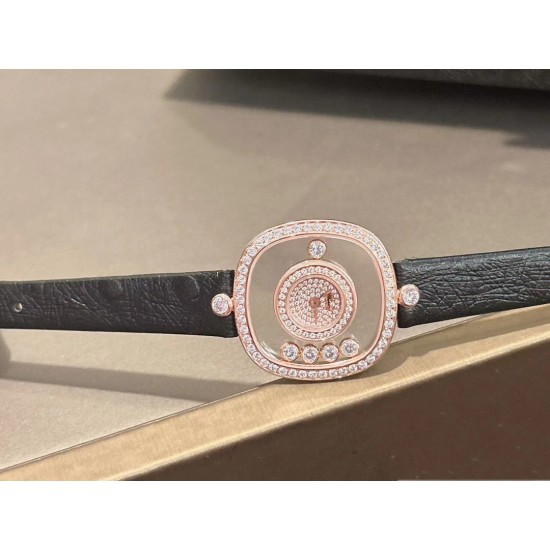 品牌：Chopard-萧邦最新款方形Happy Diamonds❤️瑞士原厂石英机芯 五颗快乐钻石在表盘自由流动  电镀18k金好货不等人哦～[机智]