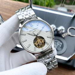 实物拍摄品牌：百达翡丽-PATEK PHILPPE 类型：[酷]男士腕表表壳：316精钢（做工优质）表带：进口小牛皮/316精钢(两种可选)机芯：高级定制全自动机械机芯(走时稳定)材料：高级强化镀膜镜面尺寸：直径40mm 厚度12mm