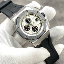 JF精品 爱彼 AP 皇家橡树离岸型 大熊猫计时码表 A  精钢表壳 陶瓷表圈  双面蓝宝石镜面 3126机芯 橡胶表带 精钢针扣 直径44mm 出货实拍