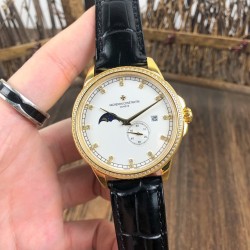 【 VACHERON CONSTANTIN 】江诗丹顿 贵族的艺术品！搭配进口机芯（0返修）台湾厂进口316精钢塑造！字面采用3D油压鱼鳞纹技术，立体感十足，搭配意大利进口小牛皮！耗时6个月打造壳身 堪称完美无缺，尺寸41mm。耐磨防刮蓝宝石双卜玻璃！超强防水50米！江诗丹顿历经风雨一直以来都是销量冠军，独特而奢华的设计风格广受好评，是成功魅力人士的首选，怒荐！