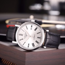 浪琴--LONGINES经典复古，简约时尚全自动机械机芯316L精钢表壳矿物强化玻璃镜面尺寸：直径39mm 厚度13mm