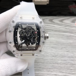 理查德 全新AET X RM055-RM035-02  透明水晶版本，限量款 颜值绝对的爆表水晶材料，游戏 德国工艺  所谓的付二代看过来了喂，米勒欧洲工厂代加工改装的  帮你省掉2000多万这里不贵然后就可以实现你带水晶出街的梦想，搭配进口稳定西铁城机械 独特个性全镂空无表盘设计！