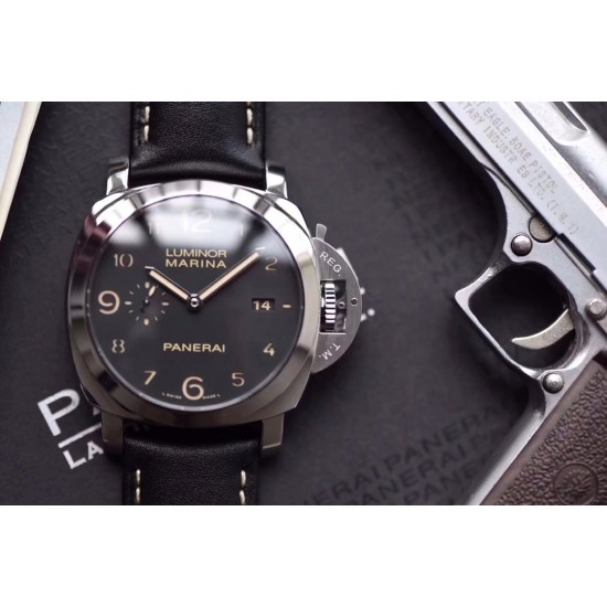 沛纳海 PAM359全身抛光316L精钢 三明治数字刻度面盘 超强夜光  44mm直径 搭配小牛皮 经典简约 百搭只选