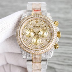 少量到货！新款 劳力士 ROLEX 宇宙计时型迪通拿满天星40系列——904精钢密镶钻款 1⃣️整表密集镶满顶级的施华洛世奇美钻，秒杀其它现有版本的细节和做工！2⃣️厚度13.5mm，采用7750机芯，一档调时，中间不再有日历空档，计时功能一切正常使用！3⃣️超级904钢材质，蓝宝石镜面！4⃣️每条表带和侧边也是镶满钻，真正做到表带镶满无边的工艺！游戏 每个细节都做到了极致！欢迎品鉴！
