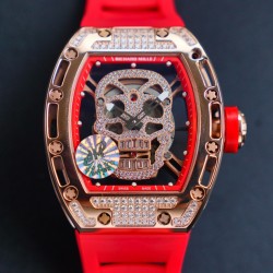 理查德米勒 RICHARD MILLE 最新升級特别版  抛光亮壳 让你体验最亮鬼头 带出最经典的RM052鬼头经典传奇 永不落后  镂空骷髅头腕表．骷髅头轮廓突出，造型霸气不羁，具有震撼人心的魅力。搭配艳耀色彩的真皮轻便表带，更拉风，更前卫。缤纷盛夏，换上短袖T恤的你，腕间搭上鲜艳的表款，是不是很吸睛?尺寸43x50mm ⚠️请认准独家品质