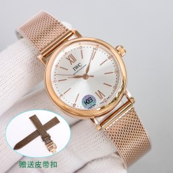 赠送表带「TW.Factory」新品推出IWC万国表柏涛菲诺自动腕表34mm系列1 壳套尺寸34mm/9.5mm采用316精钢材质打磨，每个壳套全程CNC处理所有细节达到完美2 采用日本9015机芯，经过本厂严格把控 调试 达到零返修稳定性3 采用瑞士蓝宝石镜面 通透明亮4 字面采用简洁的条丁罗马钻设计呈现出精致典雅之感优雅大方之作，达到1:15:表带搭配意大利小牛皮皮质柔软细腻:有五种颜色可选(绿色，蓝色，粉色，深棕，冰蓝)TW品质
