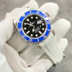 【vs厂出品】2021专柜最新款劳力士 蓝水鬼 最高版本，客户定制的Rubber B白色易清洗橡胶表带，搭载3235机芯，动力可以维持72小时，日历可以回调！904L钢 41MM！clean圈口！出货实拍
