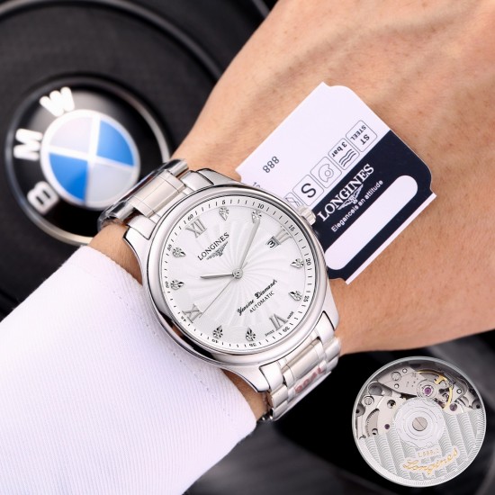 实物拍摄品牌：浪琴-LONGINES  名匠系列  销量冠军类型：[酷]男士腕表表壳：316精钢（做工优质）表带：进口小牛皮/316精钢（两种可选）机芯：进口8215全自动机械机芯（走时稳定）玻璃：高级强化镀膜镜面尺寸：直径39mm，厚度12mm