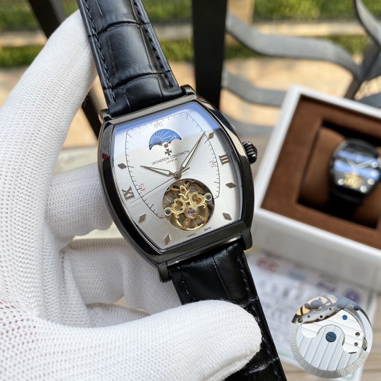 江诗丹顿 Vacheron Constantin 酒桶型男士腕表,大飞轮搭载月相设计,尊贵大气,绅士风范,卓越品质,热卖全城。采用全自动机械机芯,顶级316精钢表壳,进口小牛皮表带,矿物质超强镜面,尺寸43*13 江诗丹顿 Vacheron Constantin 酒桶型男士腕表,大飞轮搭载月相设计,尊贵大气,绅士风范,卓越品质,热卖全城。采用全自动机械机芯,顶级316精钢表壳,进口小牛皮表带,矿物质超强镜面,尺寸43*13