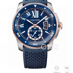 Cartier 卡地亚 卡利博CALIBRE  DE  CARTIER系列，316精钢表壳，陶瓷夜光圈口，尺寸42mm，搭载全自动机械机芯，进口天然橡胶表带，Super  LumiNova夜光涂层三角时标，时尚与运动结合的潜水表硬朗而霸气，彰显气质。