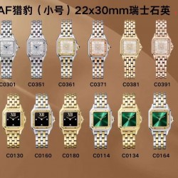 AF卡地亚Cartier猎豹PANTHERE DE CARTIER系列出品[庆祝][庆祝][庆祝]机芯类型：瑞士石英机芯表径尺寸小号：22*30毫米表径尺寸中号：27*37毫米表盘