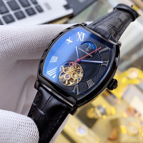 实物拍摄品牌：江诗丹顿 -Vacheron Constantin类型：[酷]男士腕表表壳：316精钢（做工优质）表带：进口真牛皮/316精钢（两种可选）机芯：高级定制全自动机械机芯（走时稳定）玻璃：高级强化镀膜镜面尺寸：直径37*43mm，厚度12.5mm