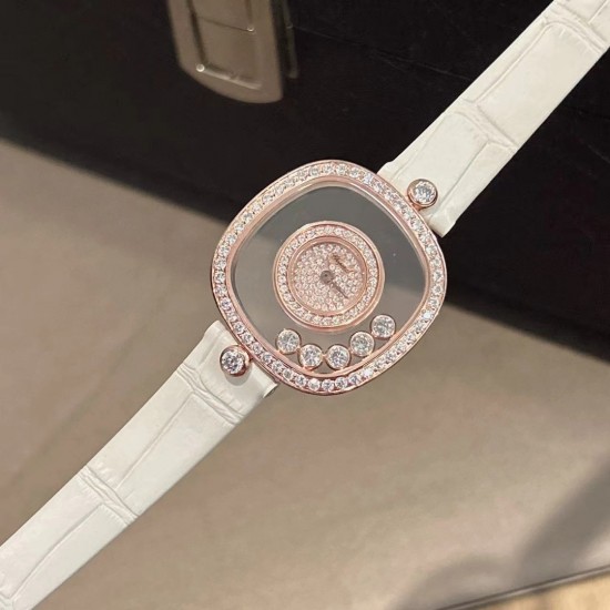 品牌：Chopard-萧邦最新款方形Happy Diamonds❤️瑞士原厂石英机芯 五颗快乐钻石在表盘自由流动  电镀18k金好货不等人哦～[机智]