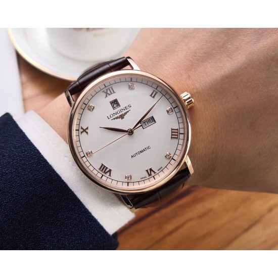 『臻品推荐』新品发布[玫瑰] 浪琴-LONGINES独家首发-----❤不忘初心 追求品质 精准细致机芯:顶级精准稳定8215全自动机械表壳:顶级版316L精钢表扣:皮带原装扣玻璃:高硬度矿物质水晶玻璃直径:原装尺寸40mm11mm[色]完美呈现 品质上乘，手感独特，送礼自戴首选[鼓掌]〔----用心，所以更完美 〕