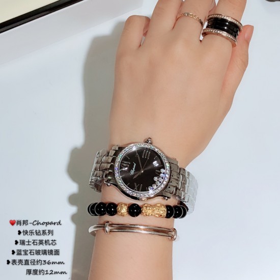 肖邦-Chopard❥快乐钻系列❥瑞士石英机芯❥蓝宝石玻璃镜面❥表壳直径约36mm         厚度约12mm