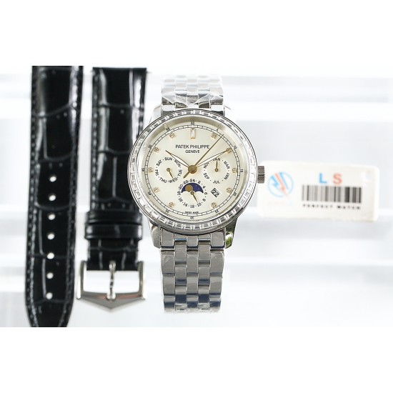 年末巨献“pp时尚新款 PATEK PHILIPPE【新年巨献 最高版本】百达翡丽超级复杂多功能系列(5721P-002)ZF厂高品质钢带款变运动系列原装9100升级版机芯。所有功能同正品(3字位月份显示 6字位24小时显示 9字位24小时和日月星辰显示),和原装一样的带水平压纹工艺,带荧光刻度 ,41mm直径。316L精钢镀金,原装进口蓝宝石水晶镜面。5721和5721P款的外钻为施华洛世奇钻,通透闪亮,气质非凡。在目前技术范畴内尽可能接近原装,此款腕表让您驾驭所有场合。 年末巨献“pp时尚新款 PATEK PHILIPPE【新年巨献 最高版本】百达翡丽超级复杂多功能系列(5721P-002)ZF厂高品质钢带款变运动系列原装9100升级版机芯。所有功能同正品(3字位月份显示 6字位24小时显示 9字位24小时和日月星辰显示),和原装一样的带水平压纹工艺,带荧光刻度 ,41mm直径。316L精钢镀金,原装进口蓝宝石水晶镜面。5721和5721P款的外钻为施华洛世奇钻,通透闪亮,气质非凡。在目前技术范畴内尽可能接近原装,此款腕表让您驾驭所有场合。