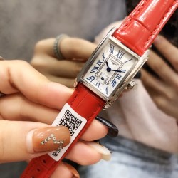 浪琴 黛绰维纳系列 方形 石英女表 精钢材质 牛皮表带 23mm*33mm