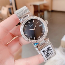 卡地亚-CARTIER腕表 个性2019新款女士手表潮流镶钻大表盘防水女表 ❤️简约三针3字位单日历设计，316精钢表壳，尺寸：35mm厚9mm