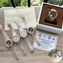 百达翡丽 Patek Philippe 鹦鹉螺系列，精品男士腕表，多功能设计，技艺精湛，独具匠心，尊贵大气，绅士风范。采用全自动机械机芯，顶级316精钢表壳，进口小牛皮表带，矿物质超强镜面，尺寸43-13