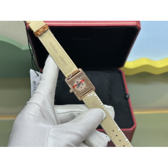 Dr 卡地亚金棕小坦克小号18K玫瑰金搭配进口美洲鳄鱼皮皮带