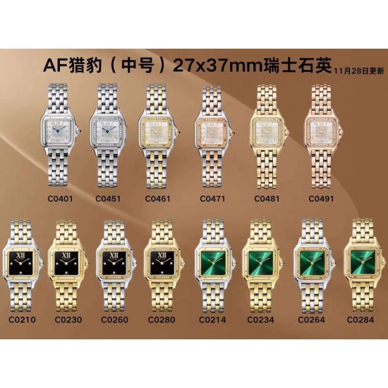 AF卡地亚Cartier猎豹PANTHERE DE CARTIER系列出品[庆祝][庆祝][庆祝]机芯类型：瑞士石英机芯表径尺寸小号：22*30毫米表径尺寸中号：27*37毫米表盘