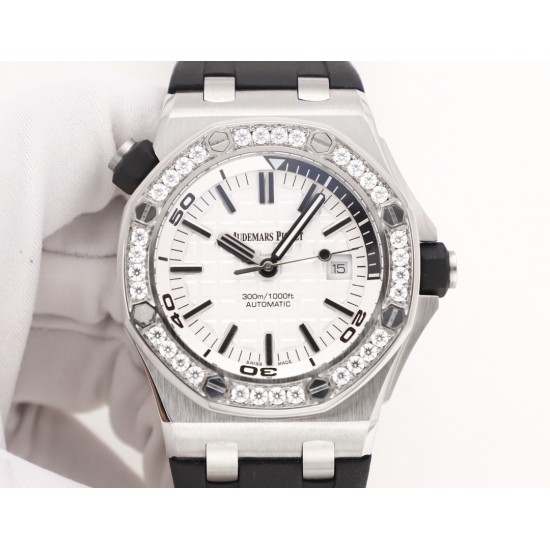 爱彼 Audemars Piguet    AP 皇家橡树离岸型 15710系列  X43 采用莫桑钻圈口 一表一码，二码合一，配送检验证书，联网可查询，国检机构  真正的物美价廉 搭配进口3120机械机芯  904L精钢表壳，进口橡胶表带，防眩光水晶蓝宝石玻璃镜面，尺寸：42mm 14mm[礼物][礼物]五星推荐，自留，送礼，首选