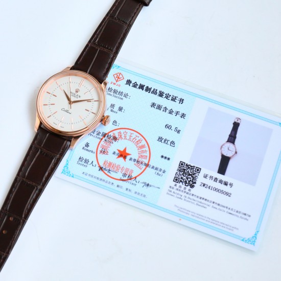 包金 劳力士 ROLEX 切利尼系列:RW1 时间型50505[尺寸]:39*11mm一体自动机 而稳定，大三针、一档无日历切利尼标志性圆拱形三角坑纹外圈[指针]:瑞士顶级批花工艺  【镜面】防刮蓝宝石水晶镜面air双层无色镀膜[表带】意大利小牛皮表带，质地柔软，佩戴舒适【表扣]原装开模针扣方便使用 S1精致推荐男士机械腕表