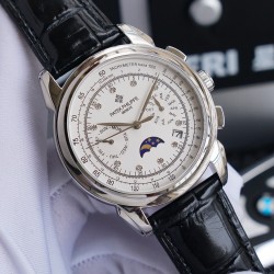 新款 百达翡丽 （实拍图）Patek   Philippe 贵族的艺术品！搭配进口9100多功能机芯（0返修）功能（24小时,星期，星辰，月份）进口316精钢！搭配意大利进口小牛皮！原装折叠扣！尺寸42mm。耐磨防刮蓝宝石玻璃！超强防水50米！简约而不简单！你永远无法拥有一块百达翡丽，你只是在替你的后代保管他.  (  慎重承诺 ： 产品实物光泽手感更佳精湛  字盘刻度栩栩如生  壳套工艺都是宗师级别轻身检验 加上新时代机器高技锻造  上手震撼尊贵非凡。你值得拥有！⚠️请认准独家品质