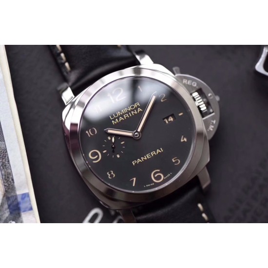 ི 沛纳海 PAM359全身抛光316L精钢 三明治数字刻度面盘 超强夜光  44mm直径 搭配小牛皮 经典简约 百搭只选