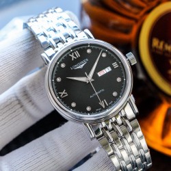 实物拍摄品牌：浪琴-LONGINES  类型：[酷]男士腕表表壳：316精钢（做工优质）表带：进口小牛皮/316精钢（两种可选）机芯：高级定制全自动机械机芯（走时稳定）玻璃：高级强化镀膜镜面尺寸：直径40mm，厚度12mm