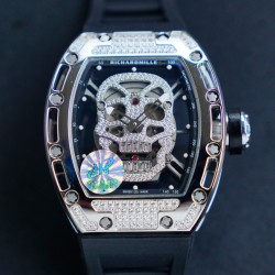 理查德米勒 RICHARD MILLE 最新升級特别版  抛光亮壳 让你体验最亮鬼头 带出最经典的RM052鬼头经典传奇 永不落后  镂空骷髅头腕表．骷髅头轮廓突出，造型霸气不羁，具有震撼人心的魅力。搭配艳耀色彩的真皮轻便表带，更拉风，更前卫。缤纷盛夏，换上短袖T恤的你，腕间搭上鲜艳的表款，是不是很吸睛?尺寸43x50mm ⚠️请认准独家品质