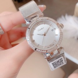 卡地亚-CARTIER腕表 个性2019新款女士手表潮流镶钻大表盘防水女表 ❤️简约三针3字位单日历设计，316精钢表壳，尺寸：35mm厚9mm