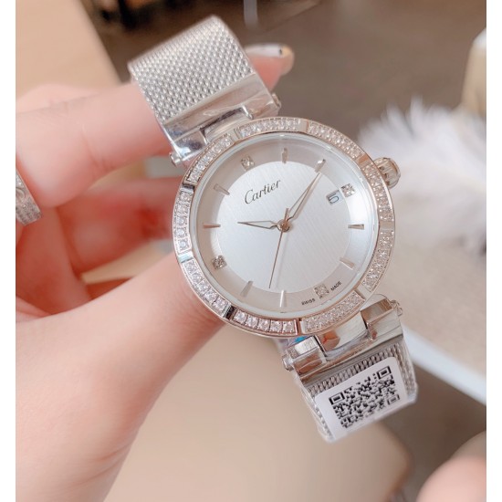 卡地亚-CARTIER腕表 个性2019新款女士手表潮流镶钻大表盘防水女表 ❤️简约三针3字位单日历设计,316精钢表壳,尺寸:35mm厚9mm 卡地亚-CARTIER腕表 个性2019新款女士手表潮流镶钻大表盘防水女表 ❤️简约三针3字位单日历设计,316精钢表壳,尺寸:35mm厚9mm