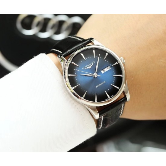品牌： 浪琴-LONGINES  100米防水 类型：[酷]男士腕表表壳：316精钢（做工优质)表带：进口小牛皮/316精钢(两种可选)机芯：日本进口8215全自动机械机芯（走时稳定）玻璃：高级双卜蓝宝石镜面(防划花)尺寸：直径40mm，厚度12mm