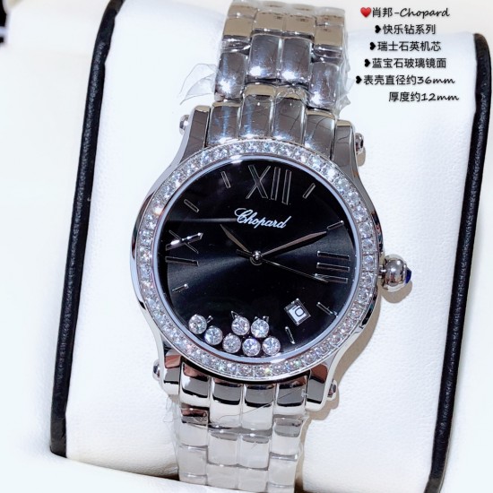 肖邦-Chopard❥快乐钻系列❥瑞士石英机芯❥蓝宝石玻璃镜面❥表壳直径约36mm         厚度约12mm