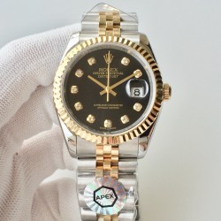 【APEX新品发布】劳力士ROLEX DATEJUST间黄金日志型腕表，包金系列，而且是具有真正K金制作工艺，永久不脱色与掉落特征，而且做工精细，最重要的是区别于以往表带侧面没有包金而呈钢色的现象，现以能呈现出“四面一体”都是真K金的实感！男女都适合的尺寸，并行代购版DATEJUST，完美修正十年间所有副本的不足和缺陷，36mm男女都适合的表径尺寸，搭载ETA2836机并搭配正品代购包装物料，重新定义最高品质的DATEJUST副本，真正的A级副本劳力士DATEJUST。