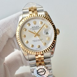 【APEX新品发布】劳力士ROLEX DATEJUST间黄金日志型腕表，包金系列，而且是具有真正K金制作工艺，永久不脱色与掉落特征，而且做工精细，最重要的是区别于以往表带侧面没有包金而呈钢色的现象，现以能呈现出“四面一体”都是真K金的实感！男女都适合的尺寸，并行代购版DATEJUST，完美修正十年间所有副本的不足和缺陷，36mm男女都适合的表径尺寸，搭载ETA2836机并搭配正品代购包装物料，重新定义最高品质的DATEJUST副本，真正的A级副本劳力士DATEJUST。