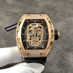 Richard Mille  理查德米勒系列，亲民版！一比一复刻 ！全镂空骷髅头  腕表  简约无钻款 酒桶型镂空表盘 橡胶黑色表带 加了碳素！防水效果杠杠的！出货实拍