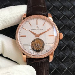积家 大师系列 5082420（全自动真陀飞轮）2017日内瓦钟表全新推出积家Tourbillon陀飞轮系列腕表 这枚陀飞轮具有优雅的外观和精湛的工艺 表径42m 透过蓝宝石水晶玻璃底盖可一览积家全自动真陀飞轮机械机芯的律动之美 机芯以每一个28800次振频运转