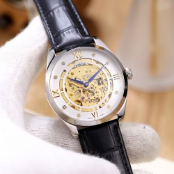 欧米茄-OMEGA2018独家订制新品 全新名典系列镂空男士腕表 GD原版 专注西铁城新机 最大限还原正品 搭载全新两针半镂空西铁城82S5金机 316L精钢表壳 修正优美壳身 压弧表盘 深度防水 可放心游泳 拱形高清通透玻璃（可选蓝宝石玻璃） 精钢表链或意大利小牛皮表带可选[玫瑰][玫瑰][玫瑰]尺寸：39.5/12mm