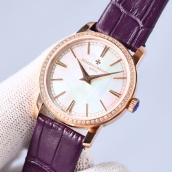 新款！江诗丹顿传袭超薄系列-Vacheron Constantin专为女神打造的，奢华时尚，采用进口316钢表壳，搭配原装进口9015机芯（0返修），天然蓝宝石玻璃镜面，直径33mm，超薄工艺7.8mm，超强防水30米，竹节纹进口小牛皮表带