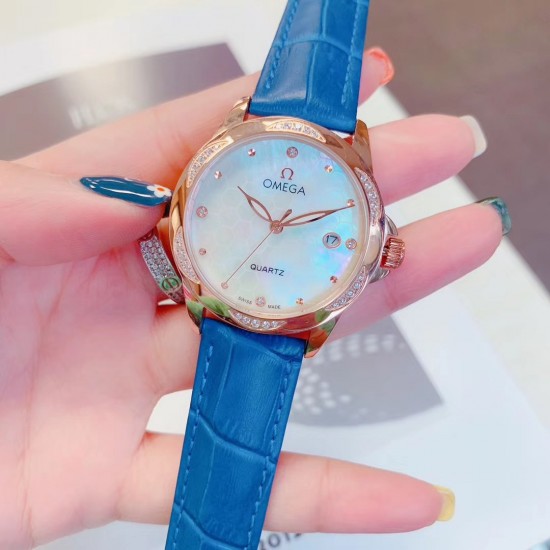 欧米加OMEGA 女士腕表   进口石英机芯  316L精钢表壳  直径34mm厚8m