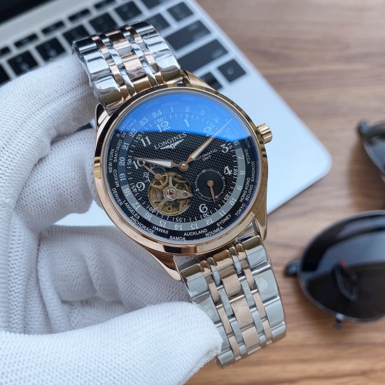 实物拍摄品牌：浪琴-LONGINES 类型：[酷]男士腕表表壳：316精钢（做工优质）表带：进口小牛皮/316精钢（两种可选）机芯：高级定制全自动机械机芯（走时稳定）玻璃：高级强化镀膜镜面尺寸：直径40mm，厚度12mm