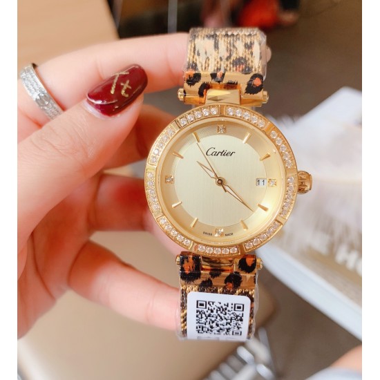 卡地亚-CARTIER腕表 个性2019新款女士手表潮流镶钻大表盘防水女表 ❤️简约三针3字位单日历设计,316精钢表壳,尺寸:35mm厚9mm, 卡地亚-CARTIER腕表 个性2019新款女士手表潮流镶钻大表盘防水女表 ❤️简约三针3字位单日历设计,316精钢表壳,尺寸:35mm厚9mm,