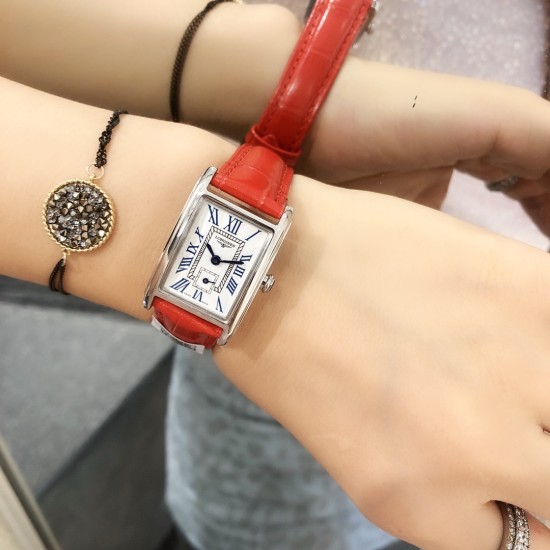 浪琴 黛绰维纳系列 方形 石英女表 精钢材质 牛皮表带 23mm*33mm
